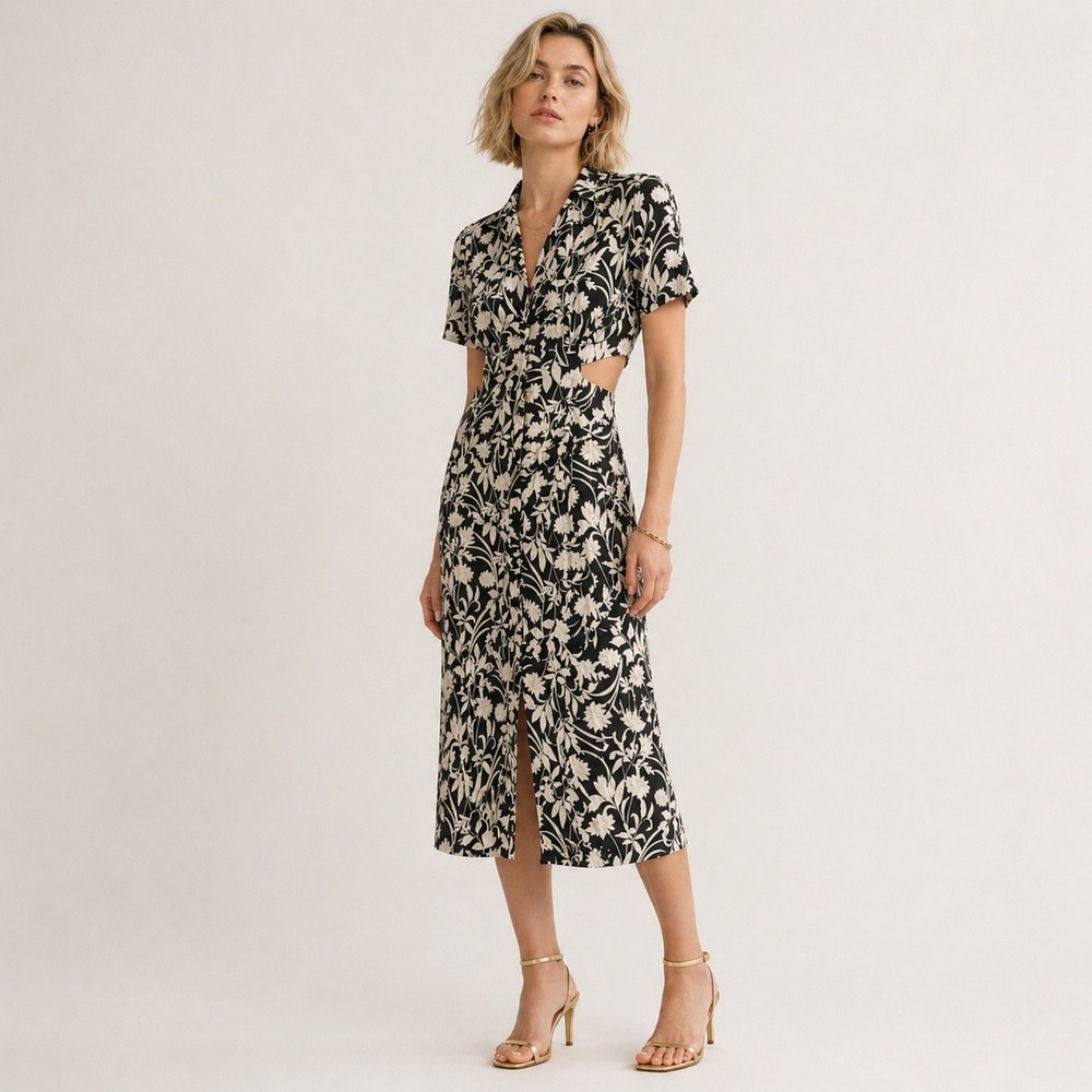Old Navy Floral Cutout Midi Shirt Dress Sz S